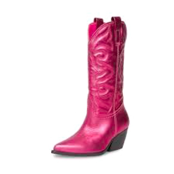 Hot Pink Metallic Leather Cowgirl Western Block Heel Boot Steve Madden - Picture 2 of 4